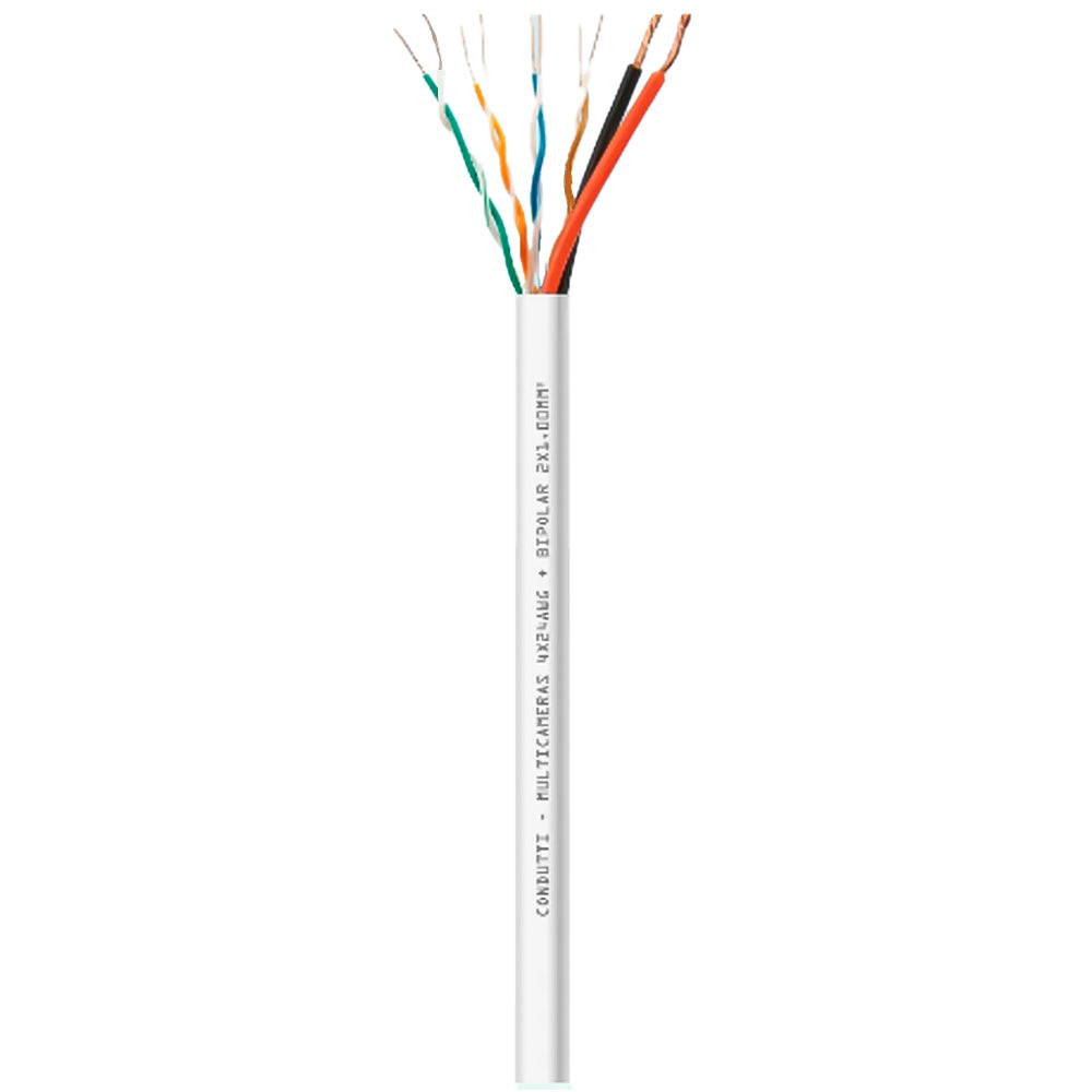 Rolo Cabo de Rede 100 Metros Condutti Com Alimentação Multicameras, 4X24AWG(S) 2X1MM2(F) - Branco