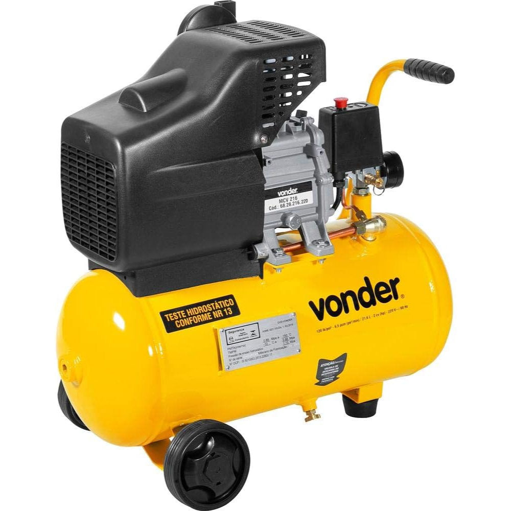 Motocompressor de Ar Vonder 220V, 60Hz, 21.6L Com Alças, Rodas, Interruptor Liga/Desliga e Manômetro