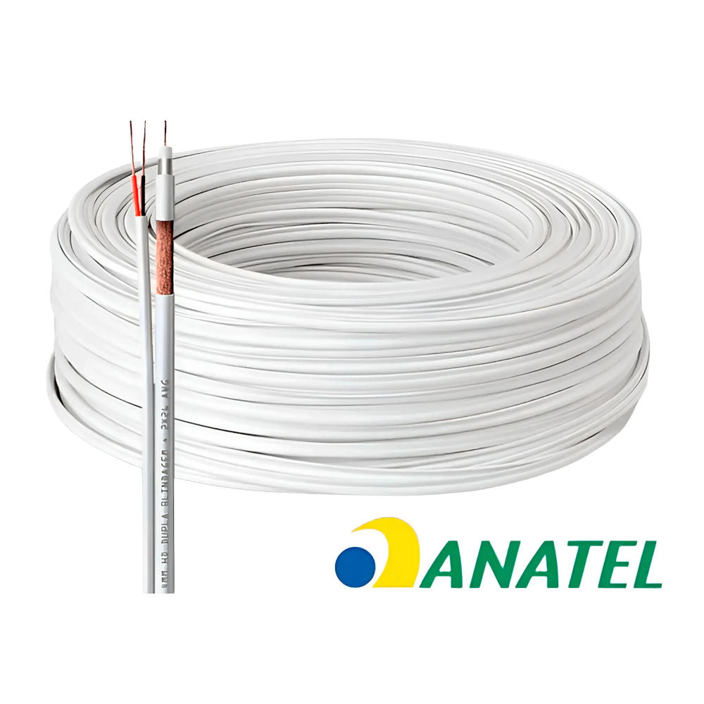 Caixa 100 Metros de Cabo Coaxial CFTV Condutti 4mm Dupla Blindagem, 750 Ohms, 2x26AWG, Anti-Chama, HIB RF4MMCEL - Branco