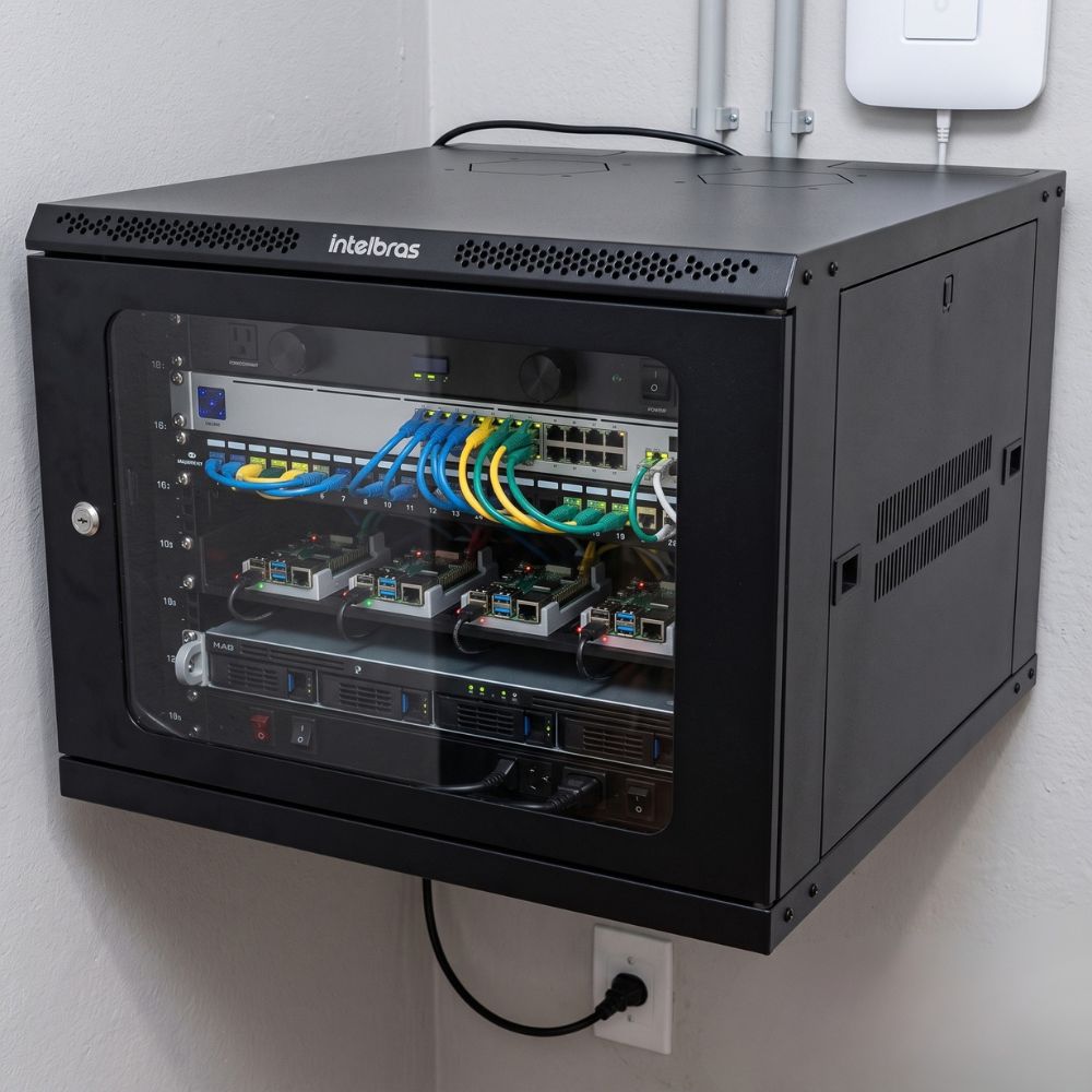 Mini Rack de Parede Padrão 19" 8U 470mm Montado e Desmontável Intelbras MRD 847