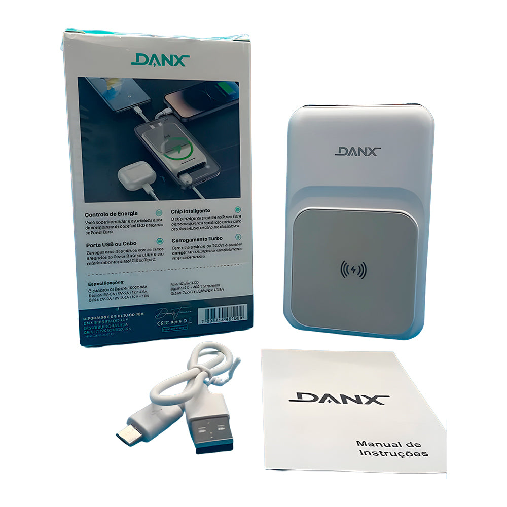 Carregador Portatíl, Power Bank, 10000mAh, Carregamento Turbo 22.5W, Carga Por Indução, DB41, DANX