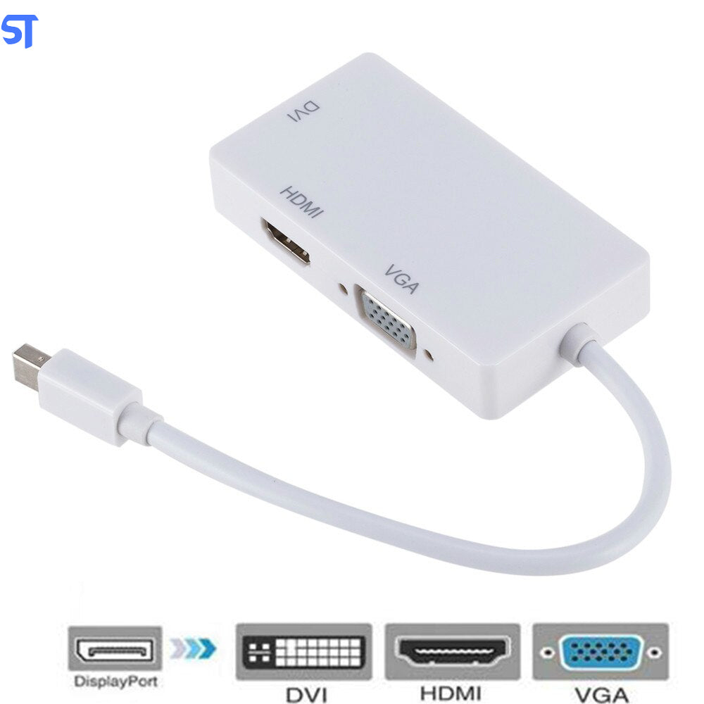 Conversor Mini Displayport DP Macho 1x3 Para Hdmi Dvi Vga Femea