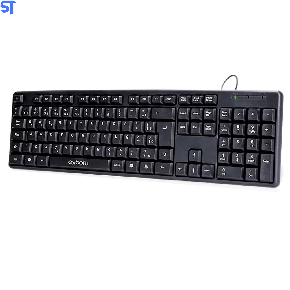 Teclado USB Ergonômico Slim Standard ABNT2 Padrão Brasileiro 03064 EXBOM -BK-103