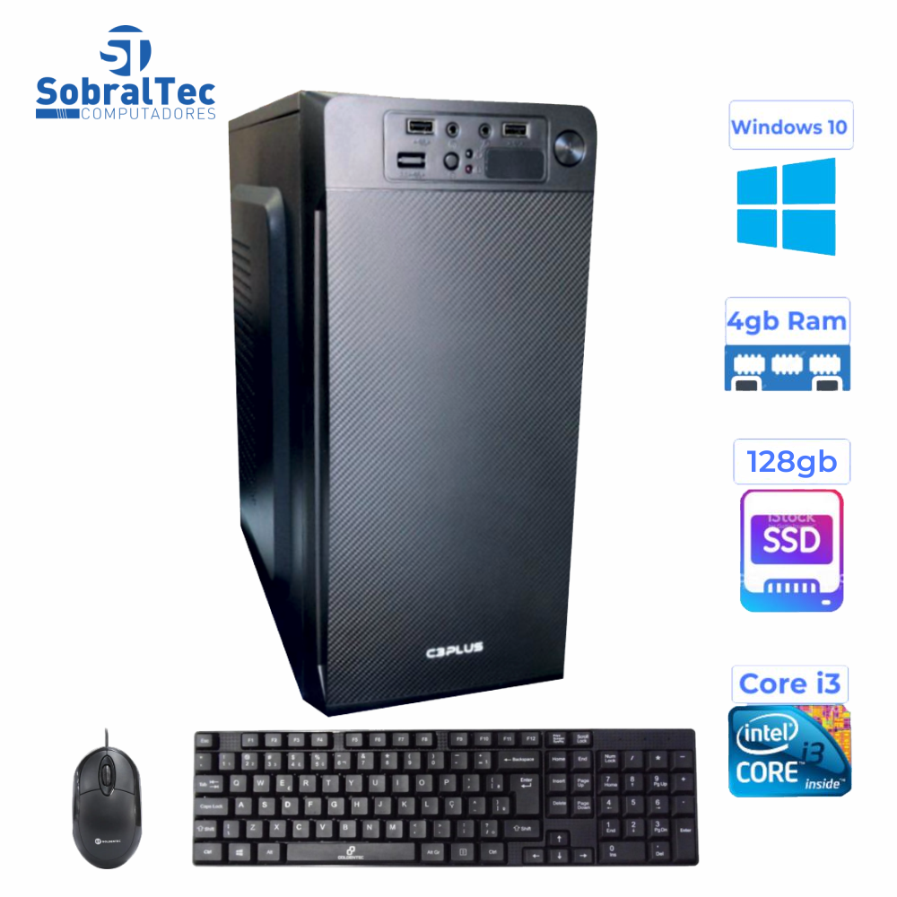 Computador Core i3-3240 HD SSD 128GB Memória Ram 4GB Gabinete C3Tec Com Teclado e Mouse