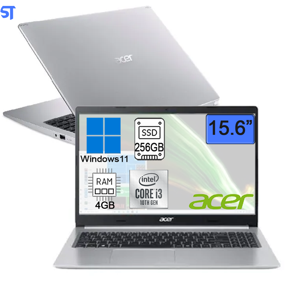 Notebook Acer Core i3-10110U 4GB DDR4 256GB SSD Tela Full HD 15.6” Windows 11 Aspire 5 A515-54-33EN