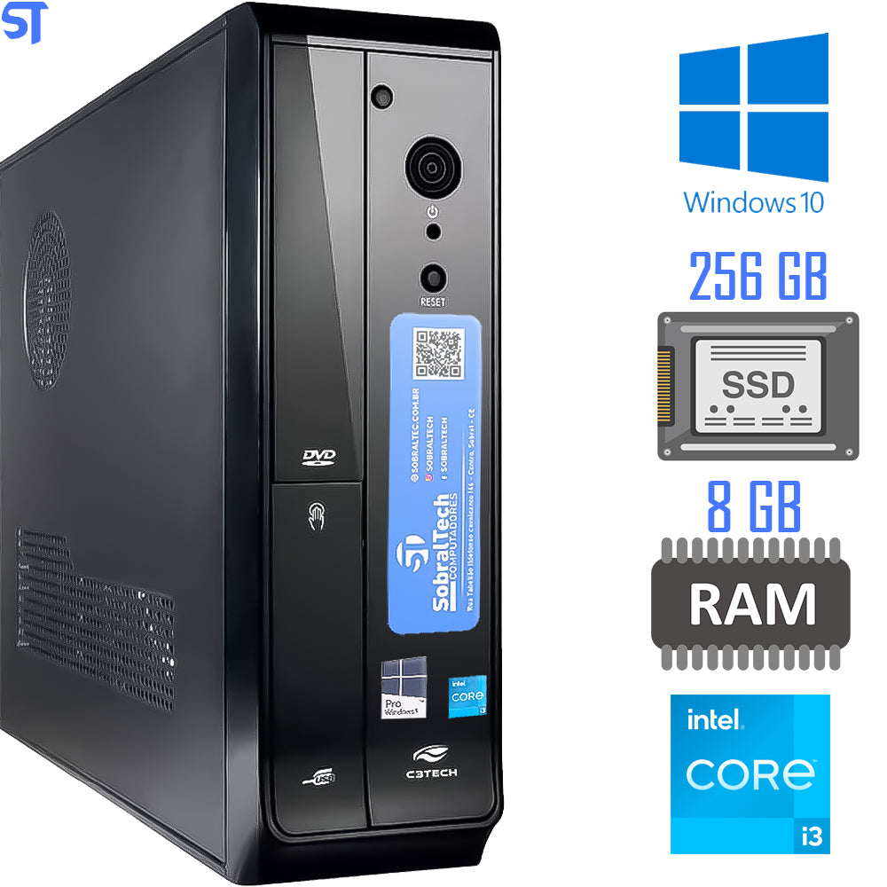 Computador Intel C3Tech Slim, Core I3 10th, 8GB de Memória, Disco SSD 256GB - Windows 10 Pro