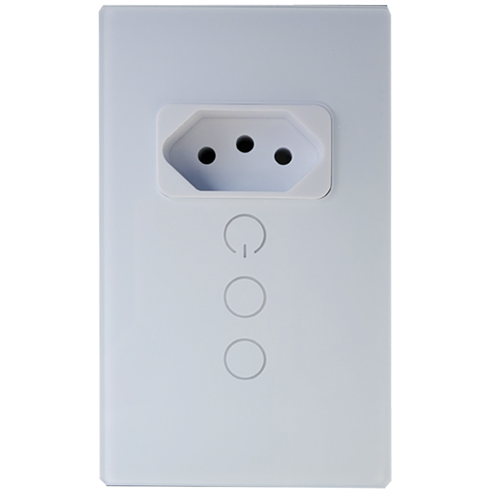 Interruptor Inteligente Para Casa Com Sokcet Padrão Brasileiro 2 Botões Com Amazon Alexa e Google Assistent Tuya - Branc