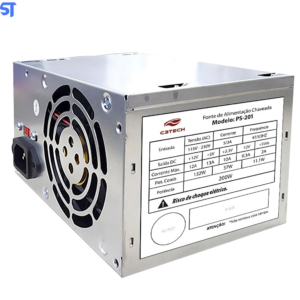 Fonte ATX 200W PS-201 Fan 8Cm S/Cabo C3Tech