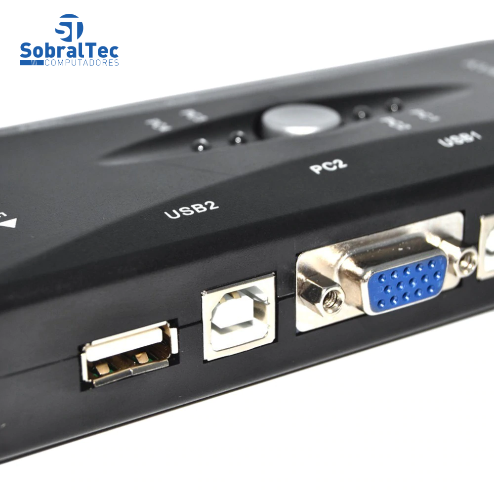 Chaveador Kvm Usb 2.0 Switch 4 Portas Vga e Usb B 3 Usb A Controladores 1 Vga Vídeo Com 2 Cabos