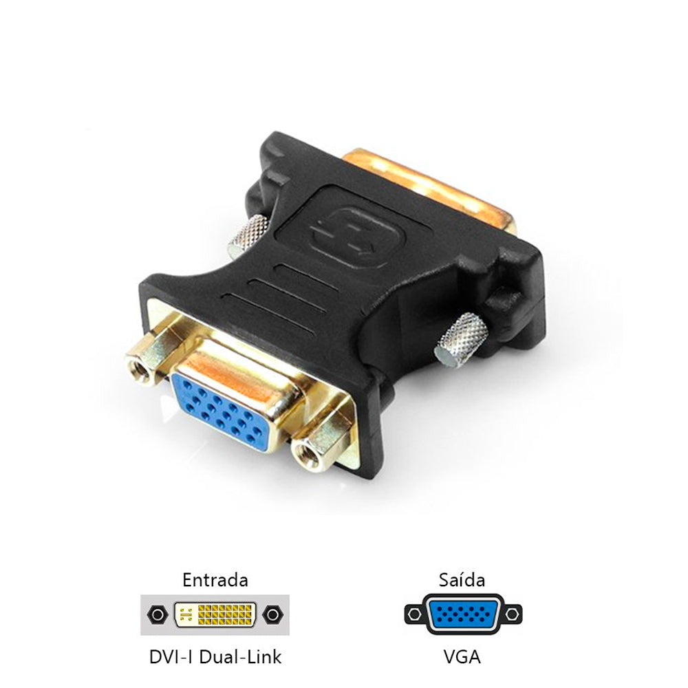 Adaptador DVI Macho Para VGA Femea Plus Cable - ADP-DVIVGA10BK