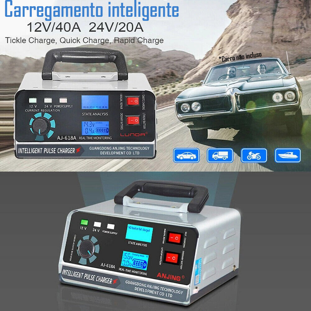 Carregador de Bateria Automotiva Entrada Bivolt 110v-250v Saída 24v/12v 400w - Cinza
