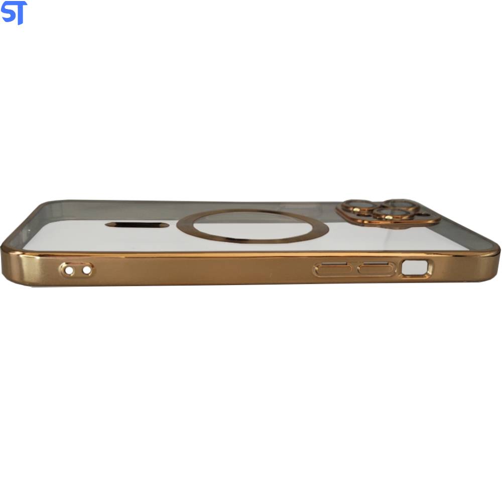Capa Transparente Com Carregamento Magnetico Para iPhone 12 Pro Max - Dourado