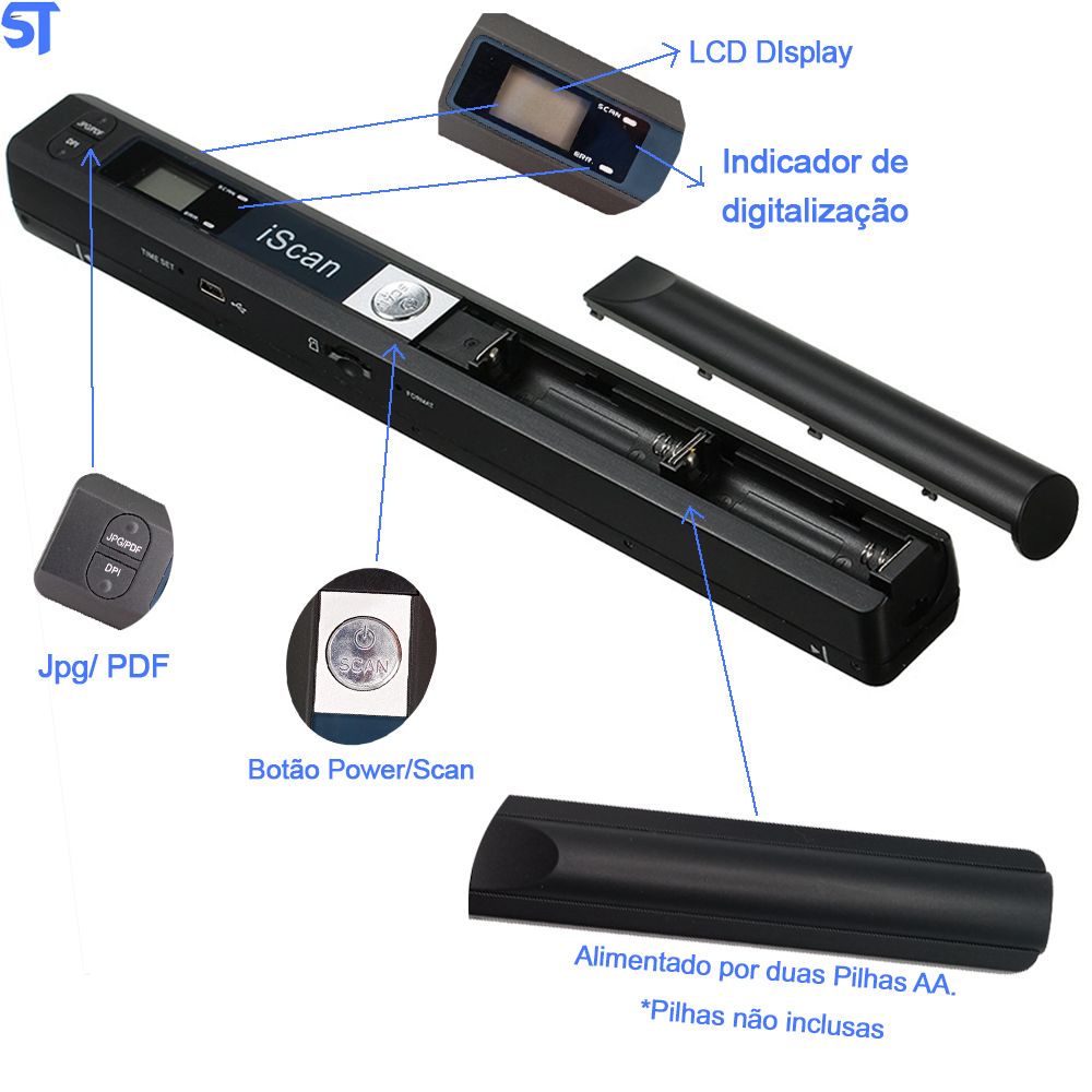 Scan Portátil A4 JPG/PDF DPI 900 Entrada Para Cartão Micro Sd Até 32Gb Tipo V3- Exbom