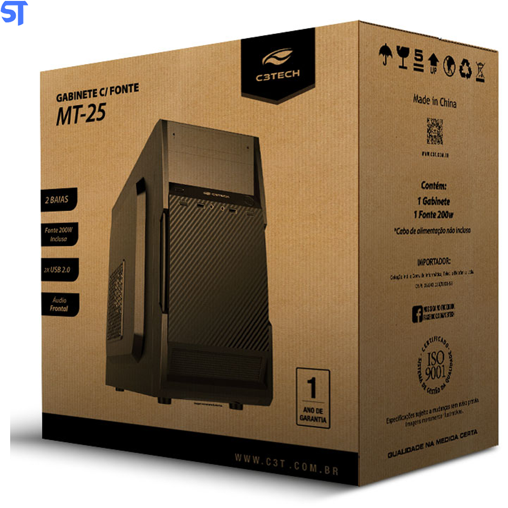 Gabinete Micro ATX MT-25V2BK Com Fonte 200W C3Plus