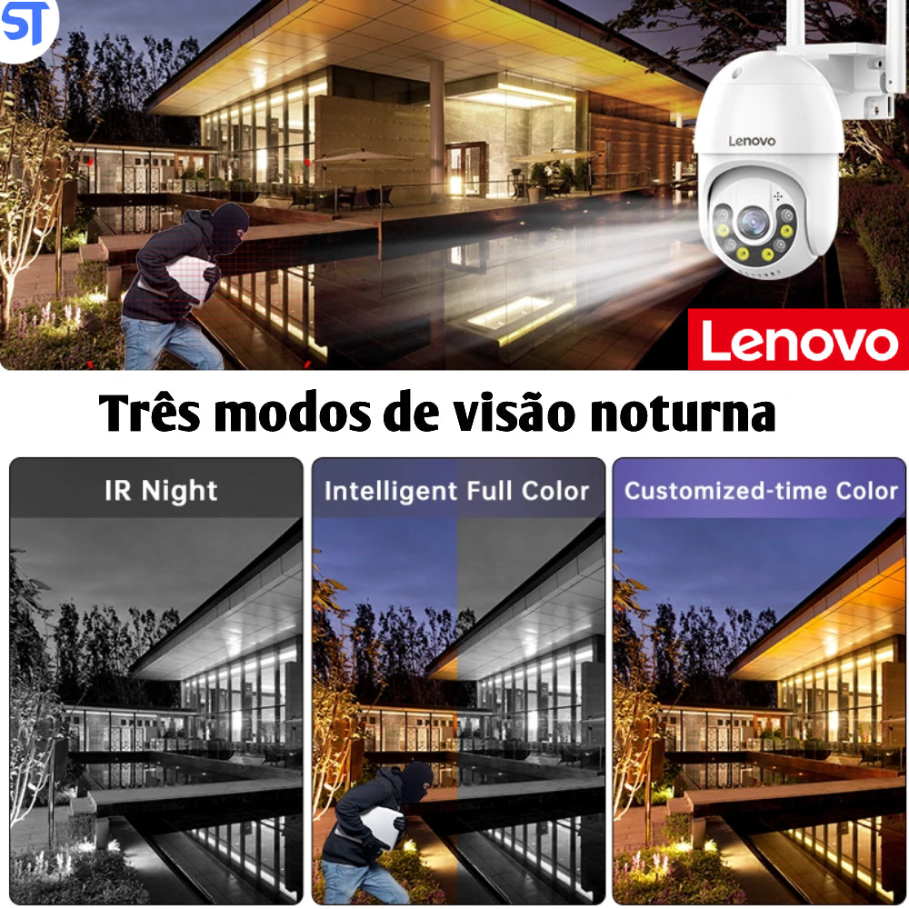 Câmera De Segurança IP Wi-Fi 3MP 5G Externa 4x zoom digital Áudio CCTV Visão Noturna - Lenovo