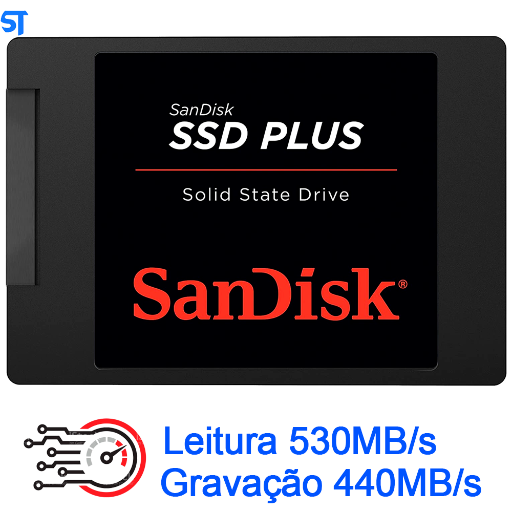 HD SSD 1TB Sandisk Plus, SDSSDA-1T00-G27 SATA, Leitura 530MB/s, Gravação 440MB/s