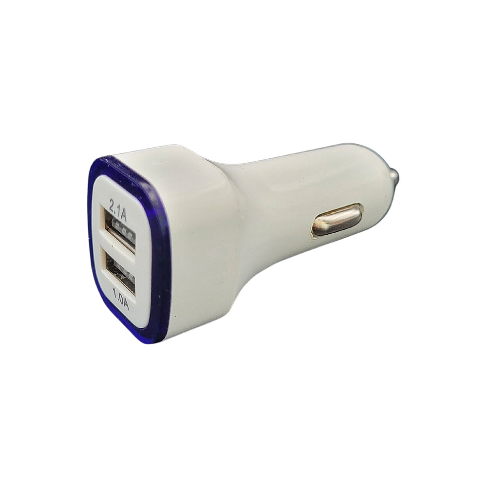 Carregador Veicular Fast Charging Com Duas Portas USB 2.1A/ 1.0A - Branco / Azul Escuro
