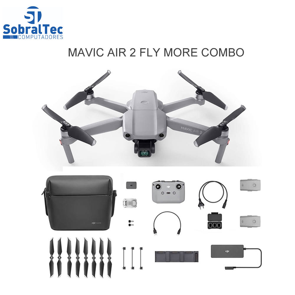 Kit Drone DJI Mavic Air 2 Fly More 10Km Com Câmera 4k- Combo Com 3 Baterias