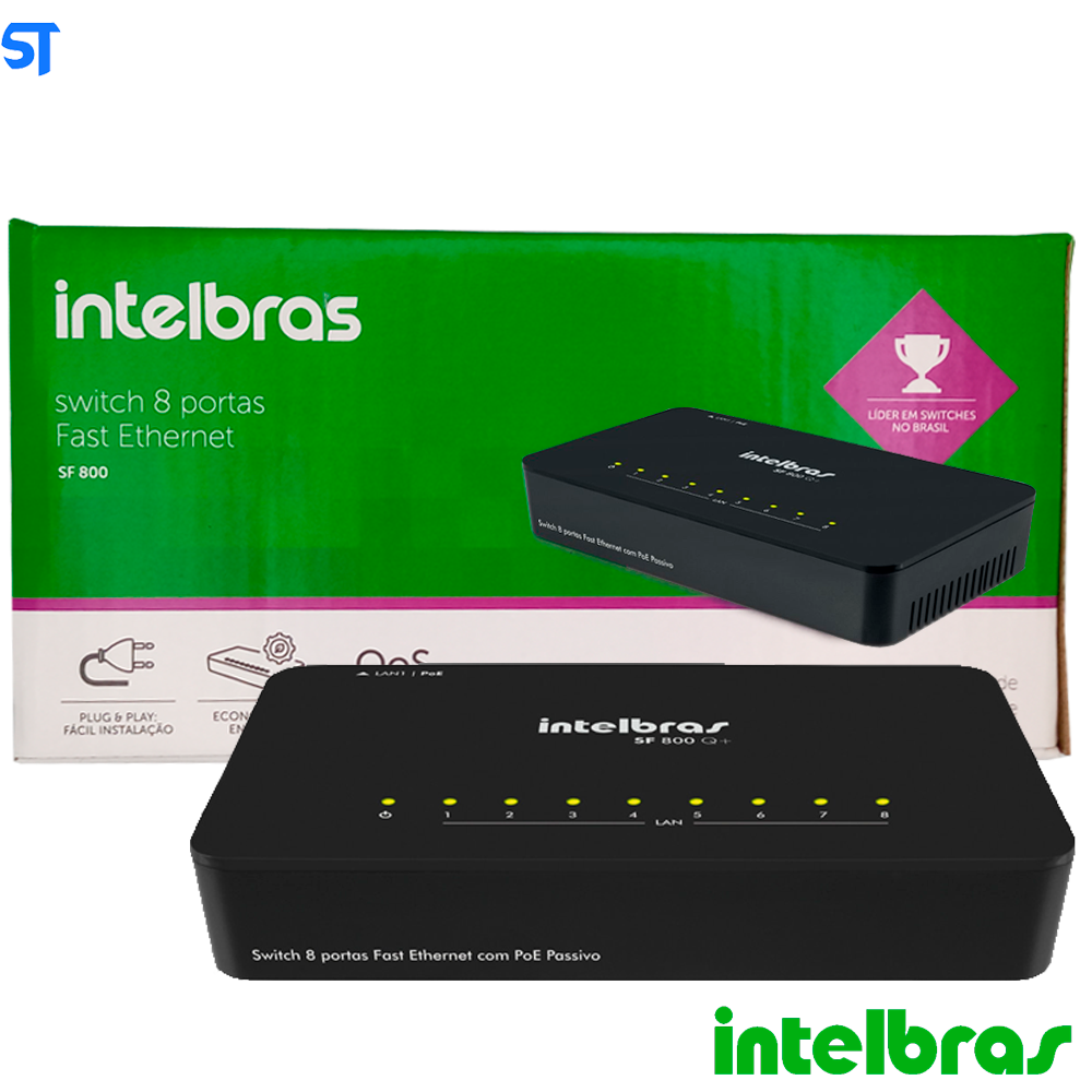 Switch 8 Portas Intelbras Fast Ethernet Poe Passivo Qos Sf 800 Q+ 10/100mbps