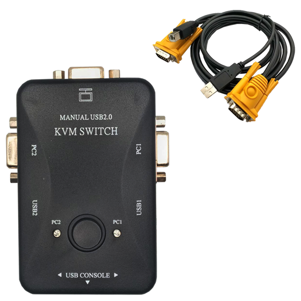 Chaveador Kvm Usb 2.0 Switch 3 Portas Vga e Usb B 3 Usb A Com 2 Cabos VGA Amarelo