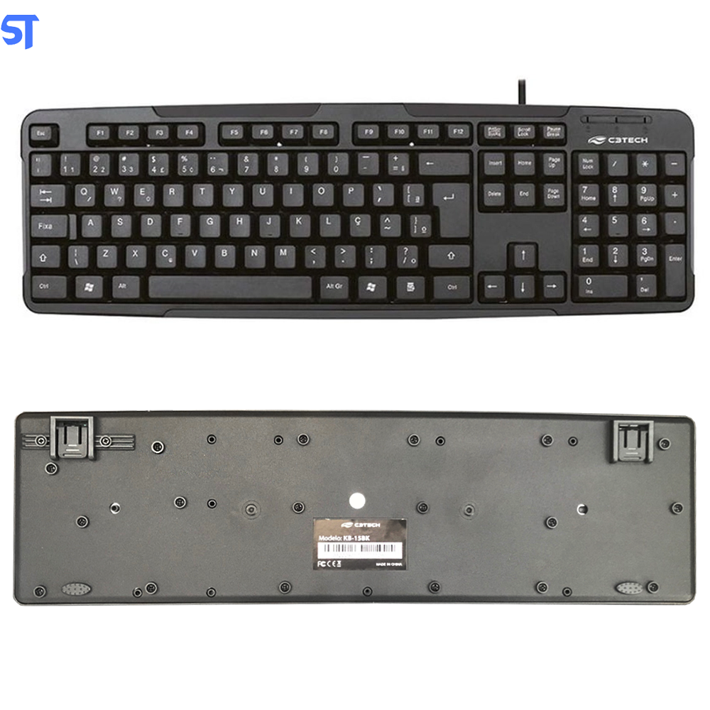 Teclado USB Padrão KB-15BK ABNT2 Plug And Play 1,2Mt De Cabo Preto C3Plus