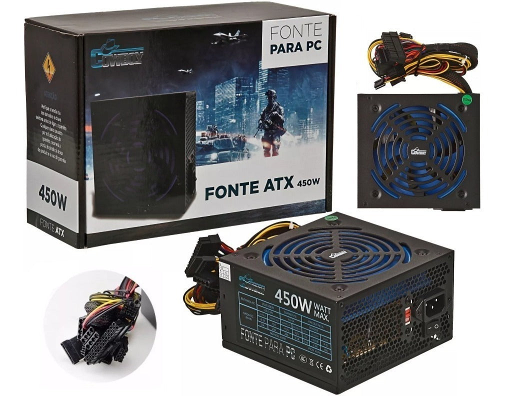 Fonte Gamer Atx 450W Real Bivolt Cowboy Silenciosa Knup KP-533