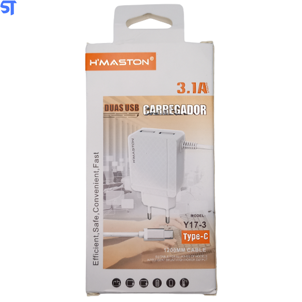 Carregador Com Duas Usb 3.1A Tipo C H'maston- Y17-3
