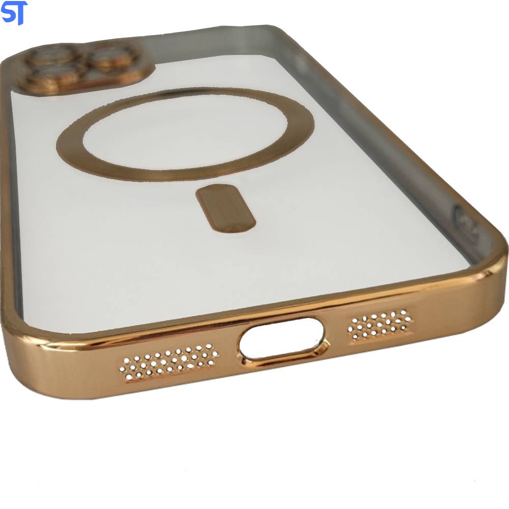 Capa Transparente Com Carregamento Magnetico Para iPhone 12 Pro Max - Dourado