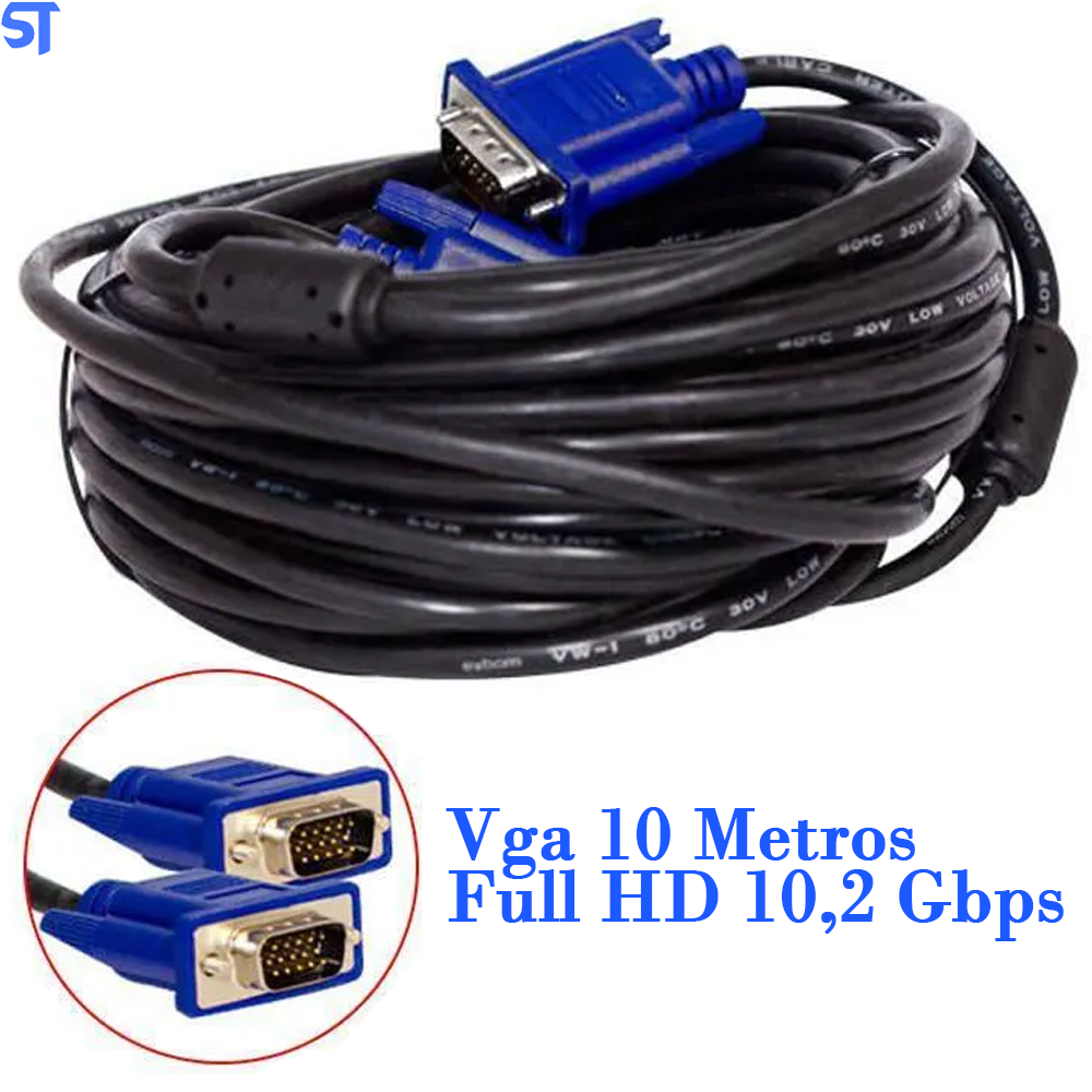 Cabo de Vídeo Vga 10 Metros Full HD 10,2 Gbps Video Digital- Aoweixun Orvesion