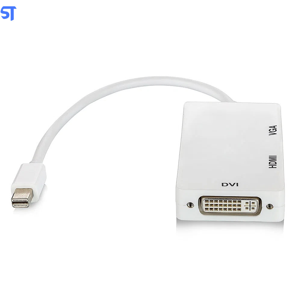 Conversor Mini Displayport DP Macho 1x3 Para Hdmi Dvi Vga Femea