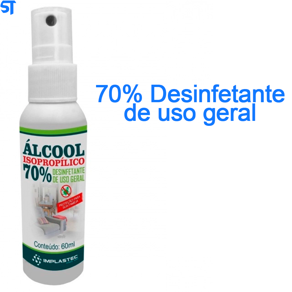 Spray Álcool Isopropílico 70% Pump 60ml Implastec Uso Geral
