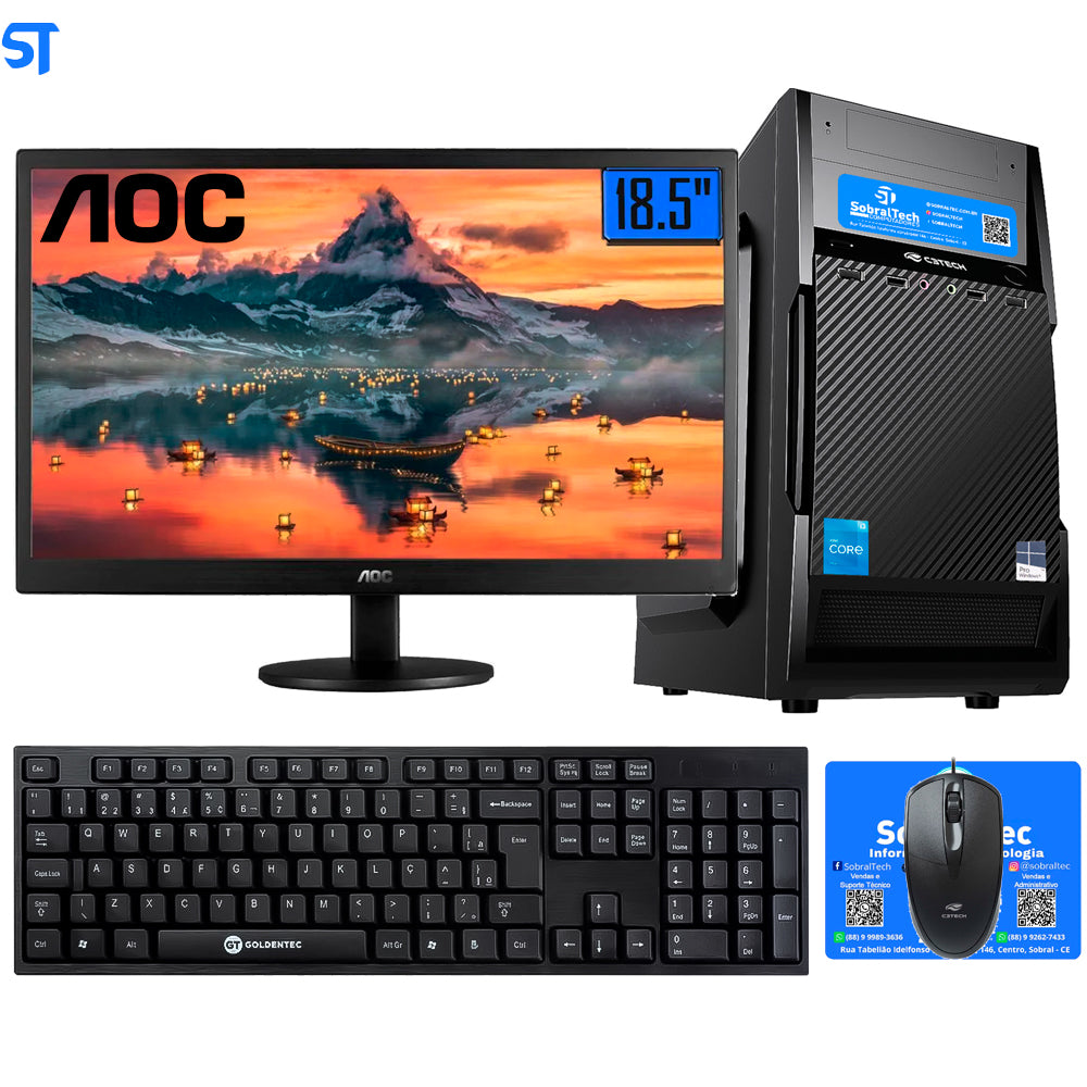 Computador Core i3-2100-HD SSD 240GB Kingston-Memória Ram 8GB- Com Monitor 18.5 AOC  HDMI- Teclado Mouse e MousePad
