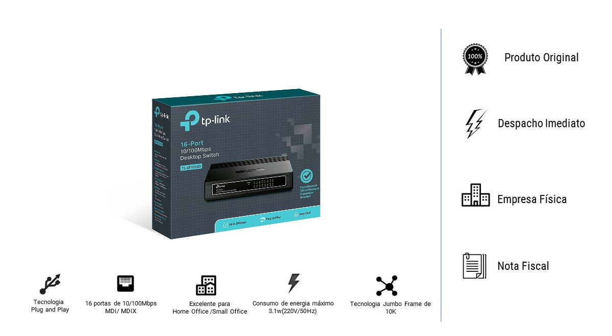 Switch TP Link 16 Portas 10/100Mbps TL SF1016D