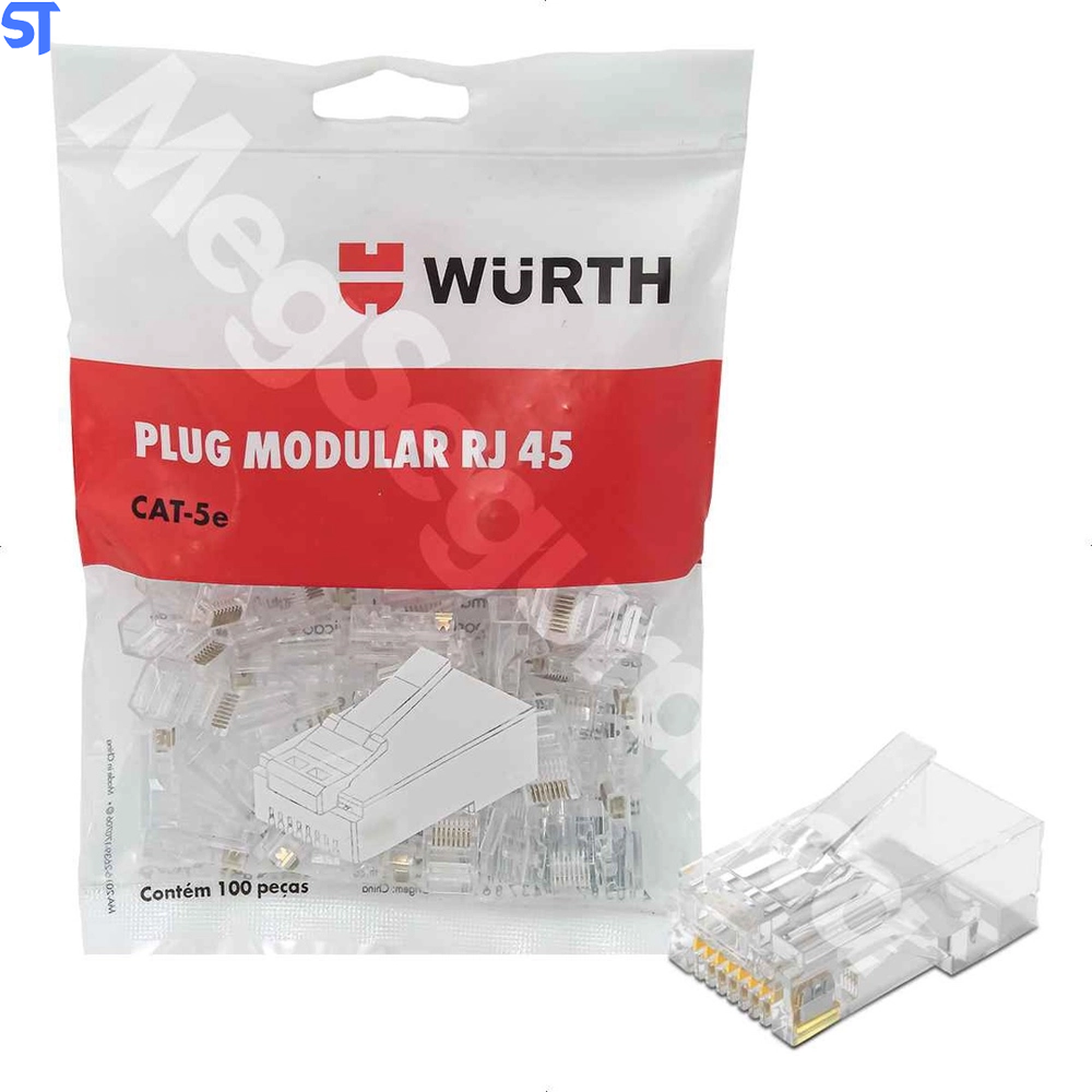 Plug Conector Modular RJ 45 CAT-5e Wurth Pacote com 100 (  Kit)