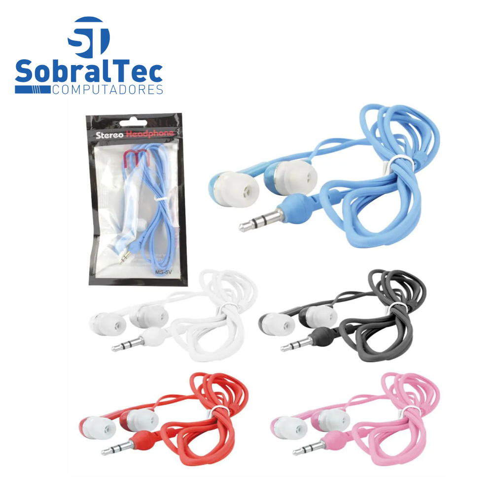 Fone De Ouvido Stereo P2 Com Microfone Clipe 1,2 Metros Powerful Bass Ms-5v