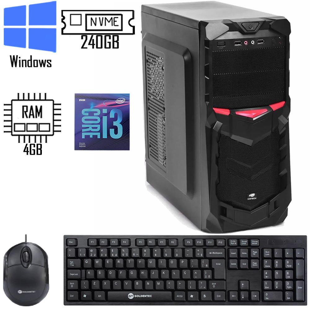 Computador Intel Core i3- 9100F - Memoria Ram DDR4 4GB - SSD 240GB M.2 NVME-C3Tech ATX 500w Teclado Mouse e Cabos