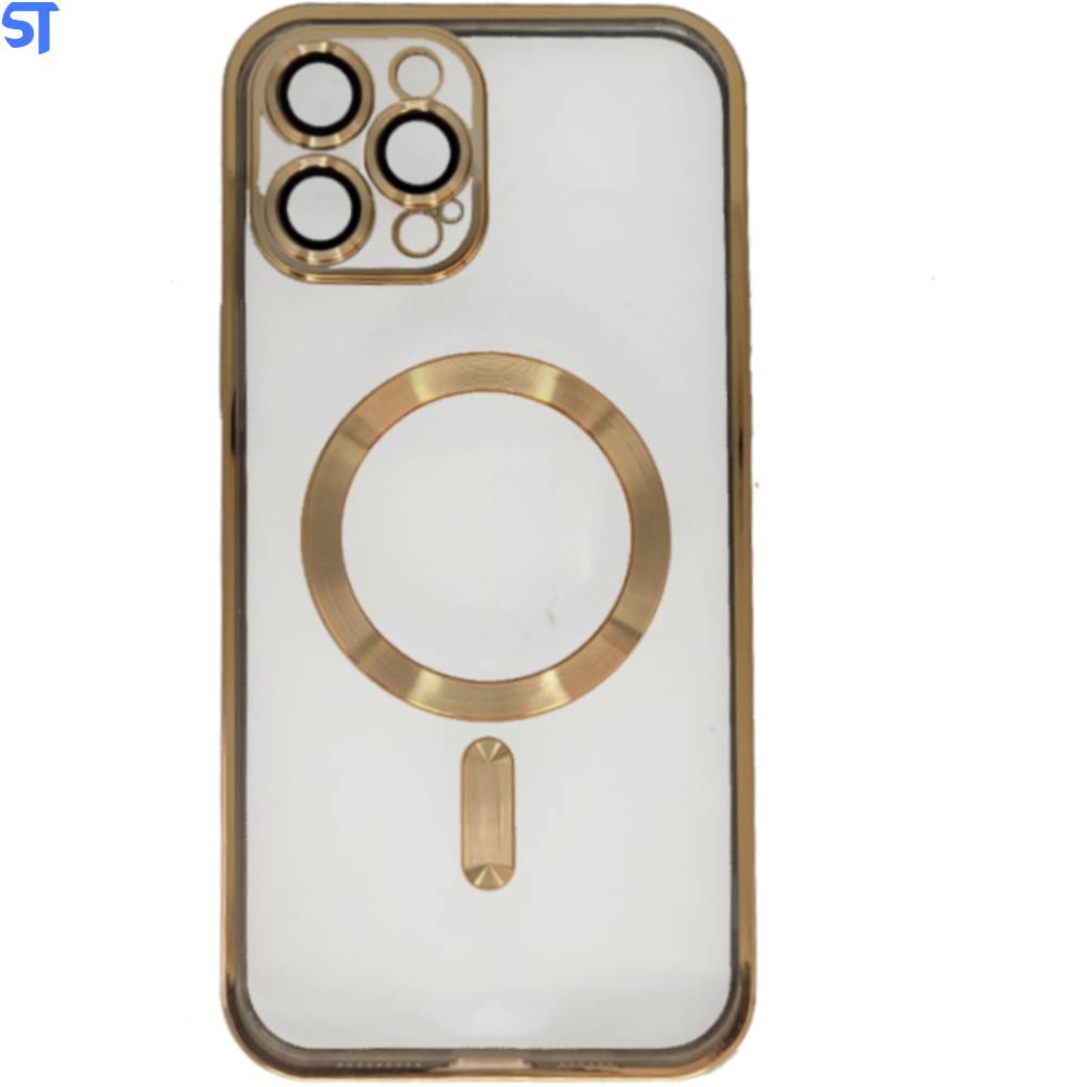 Capa Transparente Com Carregamento Magnetico Para iPhone 12 Pro Max - Dourado