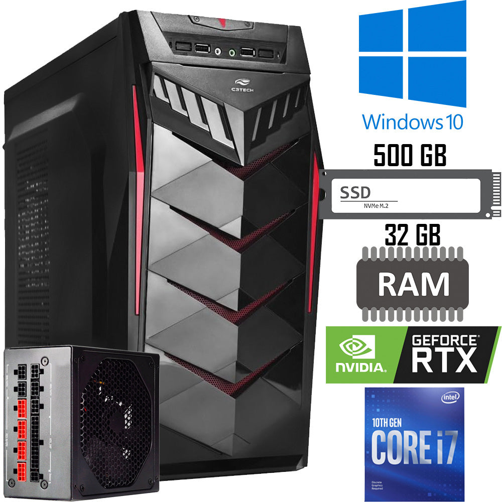 Computador i7-10700F -H510M H- RAM 32GB- NVME Kingston 500GB - Placa de Vídeo RTX 3070 Fonte 850W-Gab Midtower MT-G70BK