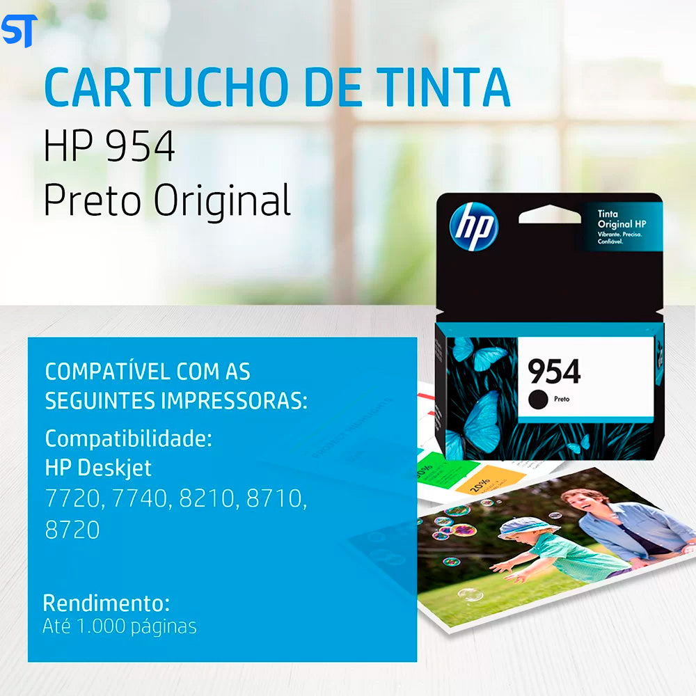 Cartucho HP 954 Preto Original L0S59AB Para HP Deskjet 7720 7740 8210 8710 8720