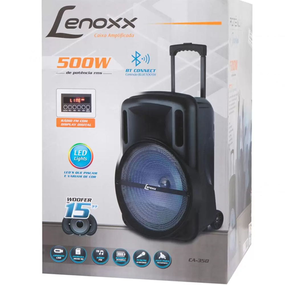 Caixa de Som Bluetooth Lenoxx CA 350 Amplificada - 500W USB Woofer (221515000)