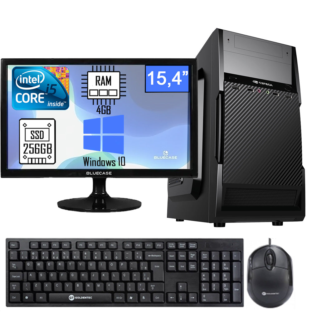 Computador Core i5 2500- HD SSD 256GB - Memória 4GB -Gab MT-25V2BK- Windows10- Com Monitor 15,4" Teclado e Mouse