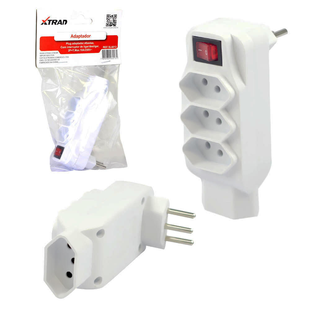 Adaptador Xtrad Plug 4 Saída Com Interruptor De Ligar/Desligar 2P+T- SL6013