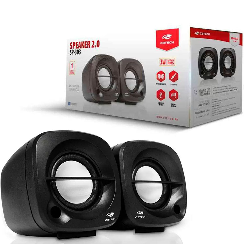 Caixa De Som Speaker 2.0 3w Sp-303bk Preta C3Tech