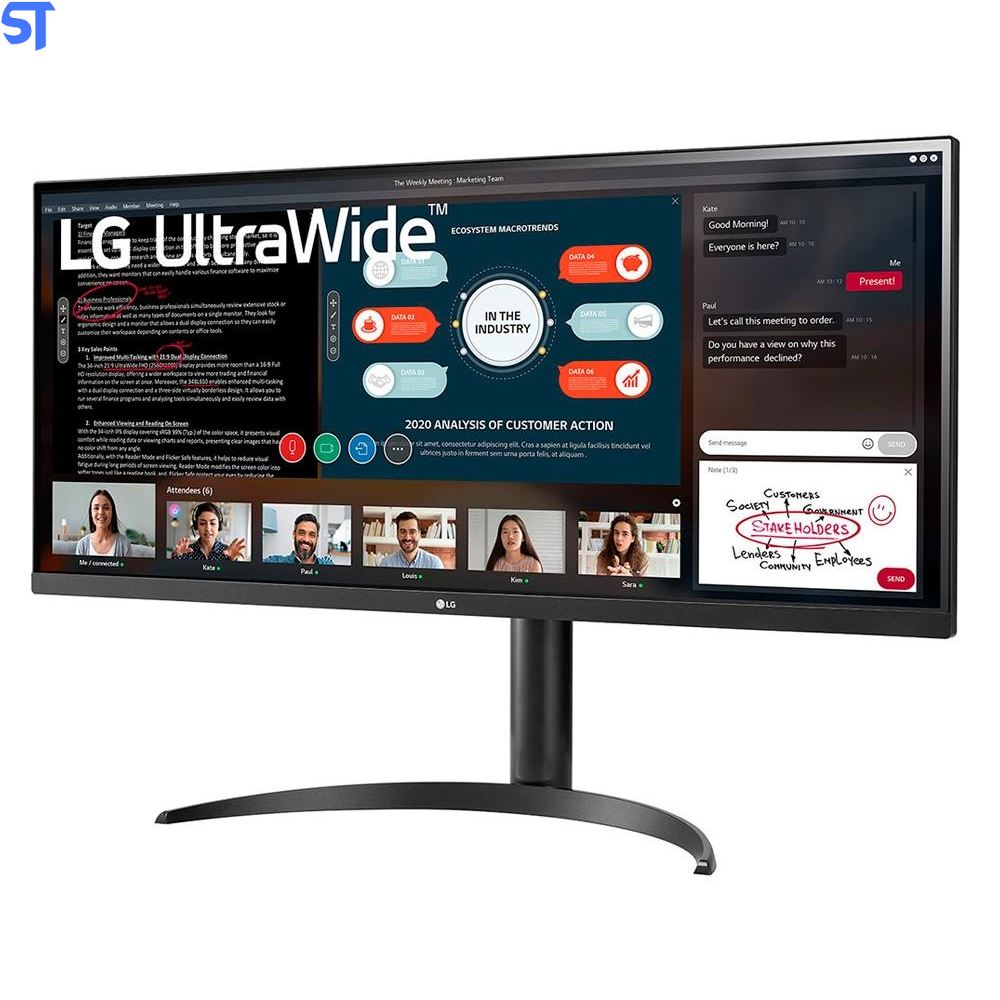 Monitor LG 34' IPS, Ultra Wide, Full HD, HDMI, HDR 10, 95% sRGB, FreeSync, Ajuste de Altura, Preto - 34WP550