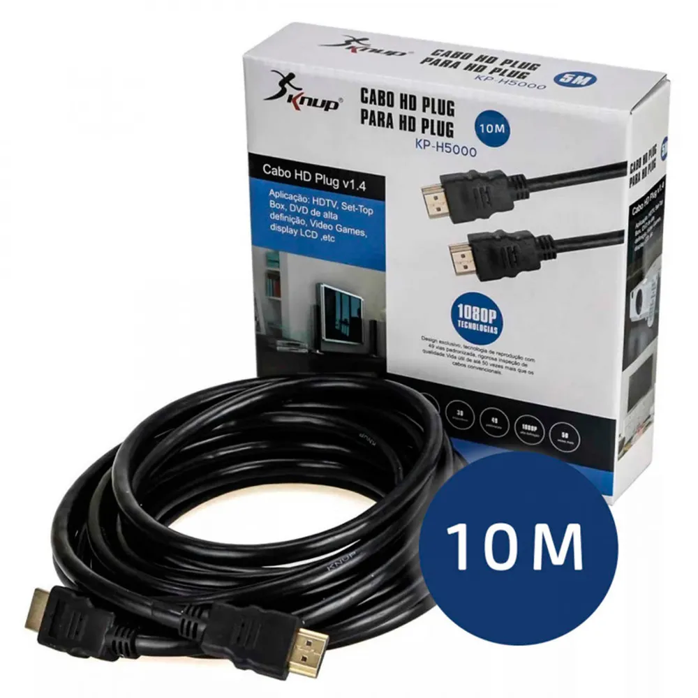 Cabo Hdmi 10 M 24k Banhado Knup Kp-h51000 Liso