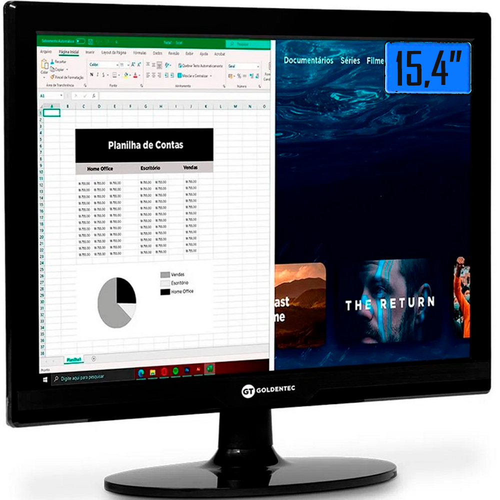 Monitor LED 15.4"Goldentec GT- GT154 Widescreen Com HDMI e Vga
