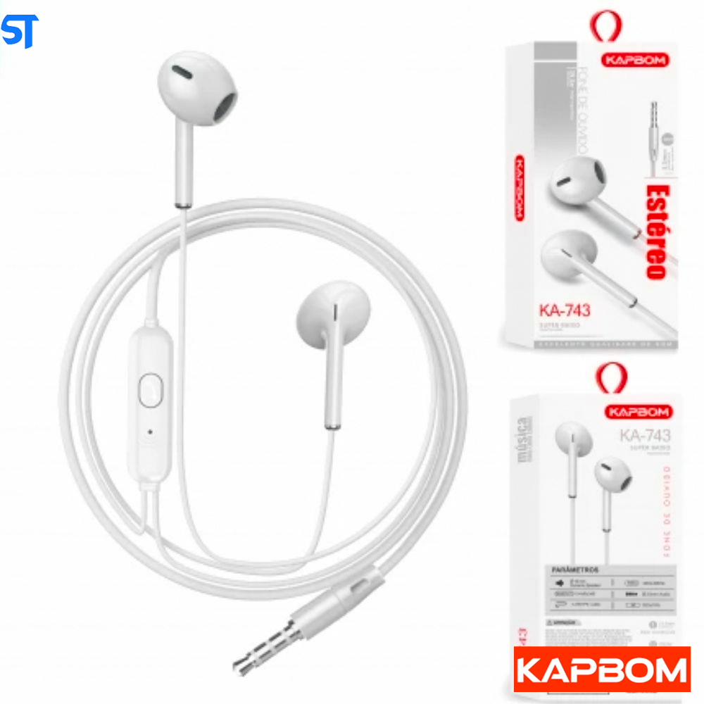 Fone De Ouvido Estéreo P2 3.5mm Branco Kapbom- KA-743