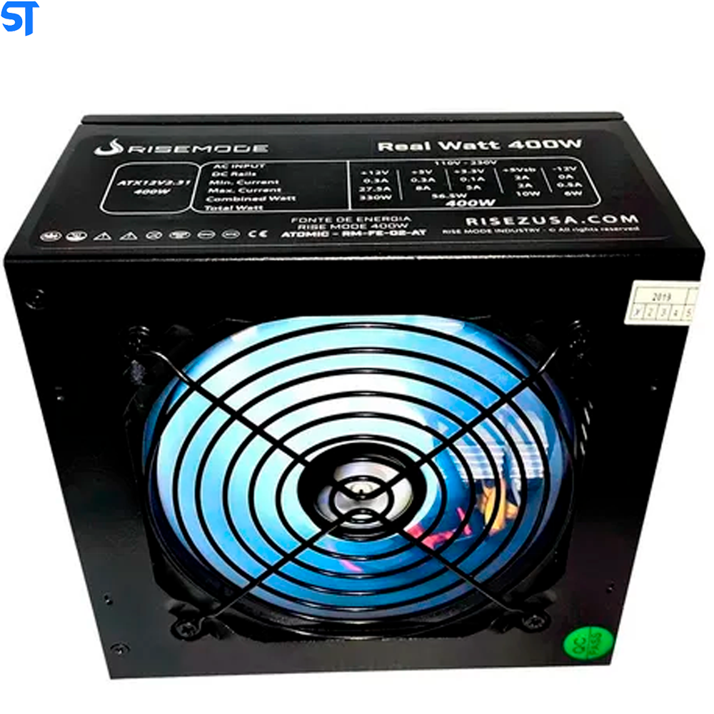 Fonte Gamer ATX Rise Mode Atomic 400W Real , Led Branco RM FE 02 AT