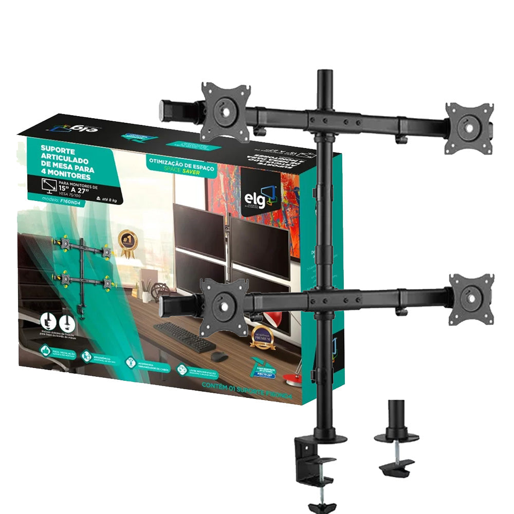 Suporte Articulado 4 Monitores 15 a 27 Com Base Morsa F160ND4 ELG