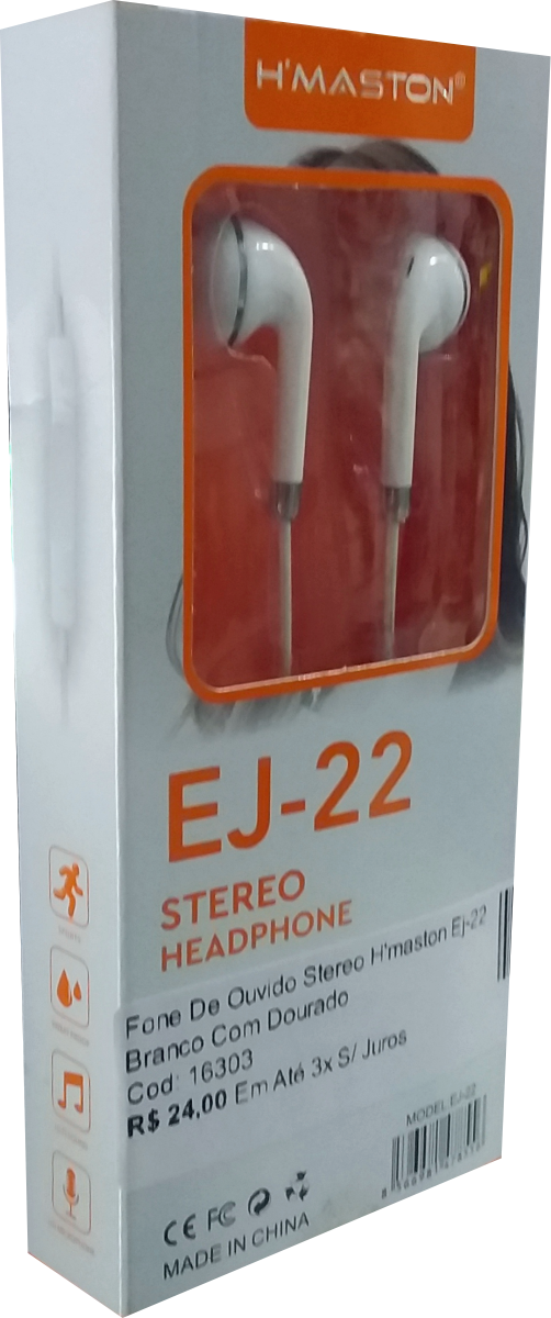 Fone De Ouvido Stereo H'maston Ej-22 Branco Com Prata